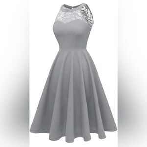 Elegant Gray Lace Women's Dress
